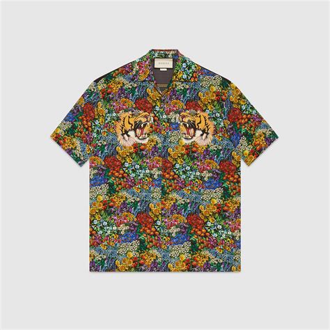 floral print silk bowling shirt gucci